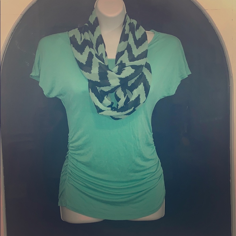 Teal top with scarf